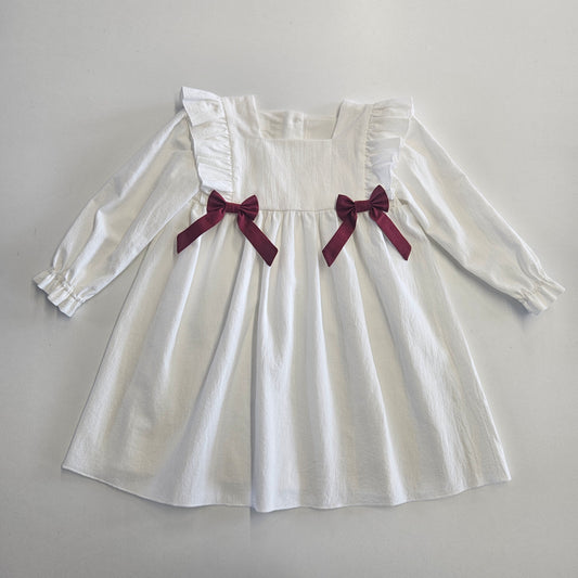 Rochita fetite alba cu fundite bordo