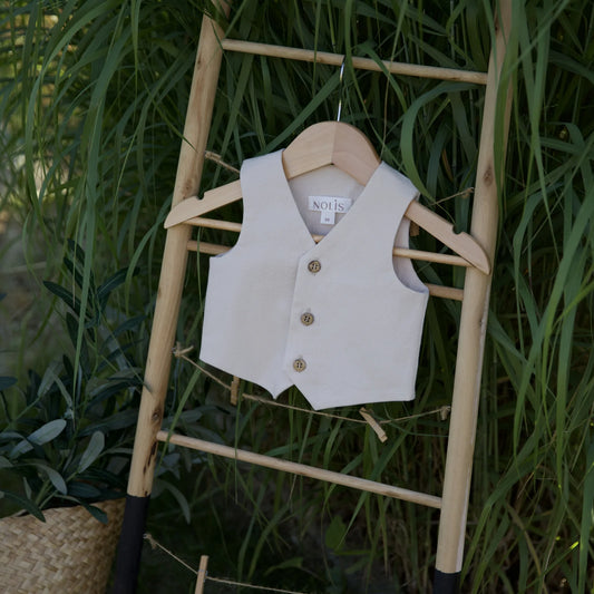 Costum botez baieti bej vesta cu pantaloni