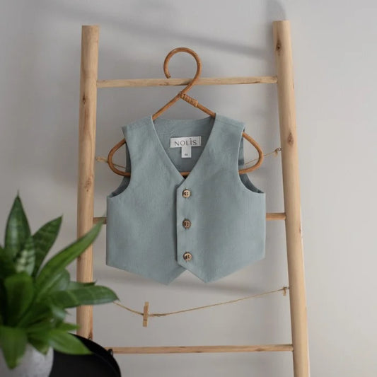 Costum botez baieti verde vesta cu pantaloni