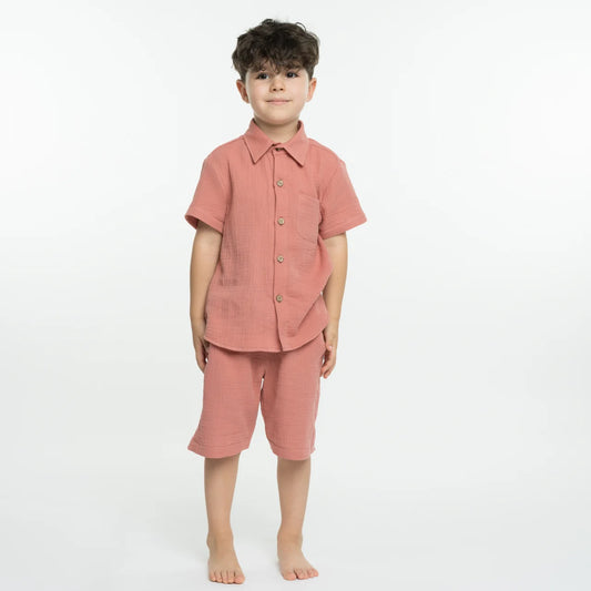 Set camasa cu pantaloni scurti din muselina